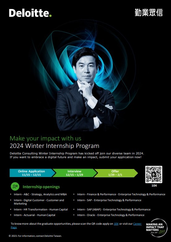 News【勤業眾信管理顧問實習生徵才訊息】2025 Deloitte Consulting Winter Internship